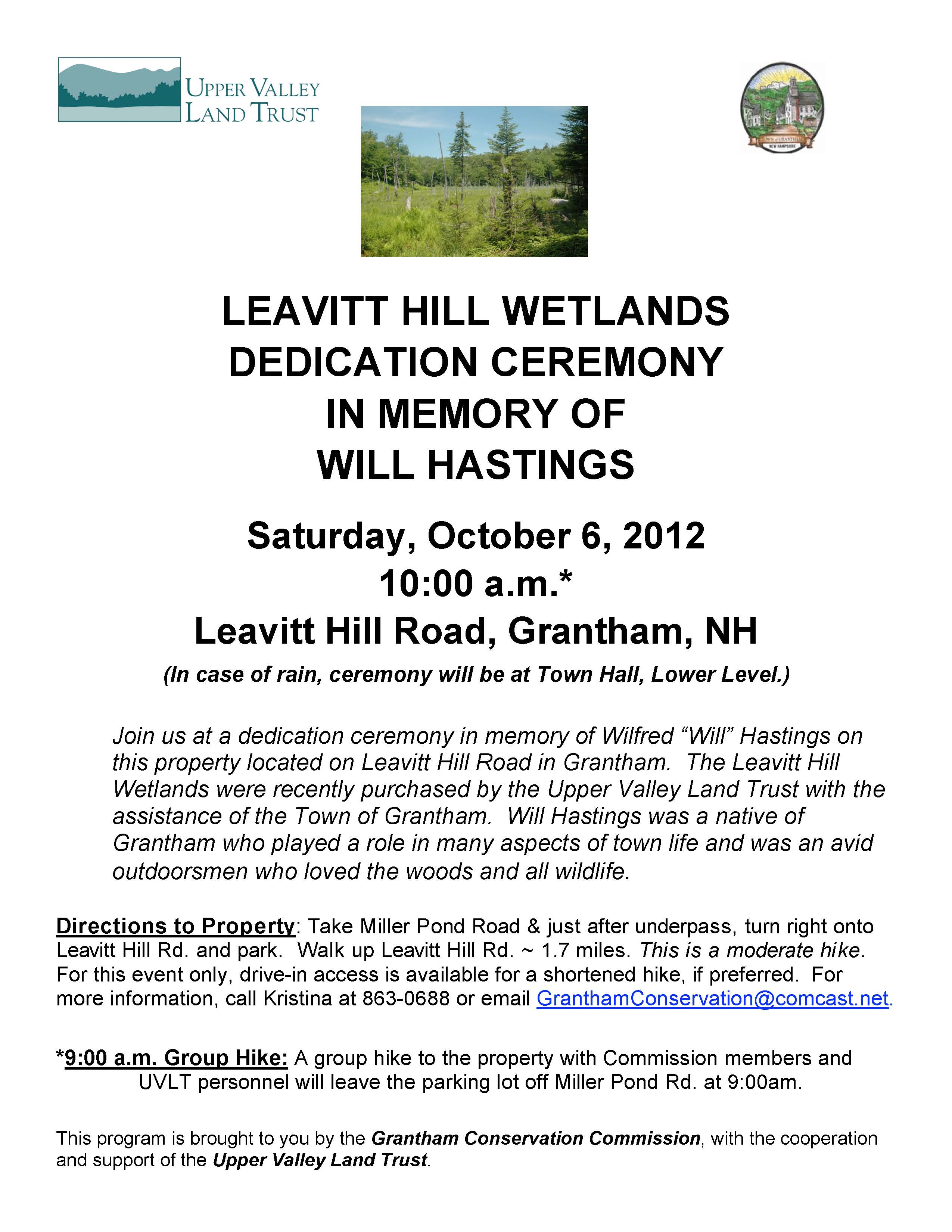 Leavitt Hill Wetland Dedication Ceremony